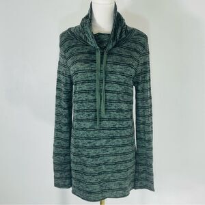 Olive + Oak Green & Black Striped Cowl Neck Drawstring Sweater Size S